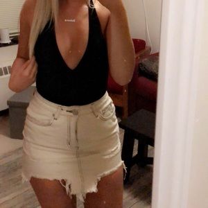 PrettyLittleThing Beige Denim Mini Skirt